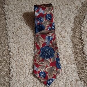 Lord & Taylor Red and Blue Floral Tie 100%silk
